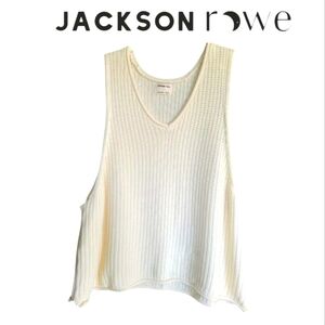 Jackson Rowe Cream Knit V-Neck Tank Vest L Lightweight All-Season Layering Top